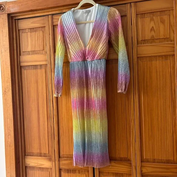 ASOS Glitter Ombré Rainbow Midi Dress Long Sleeves - Picture 7 of 10